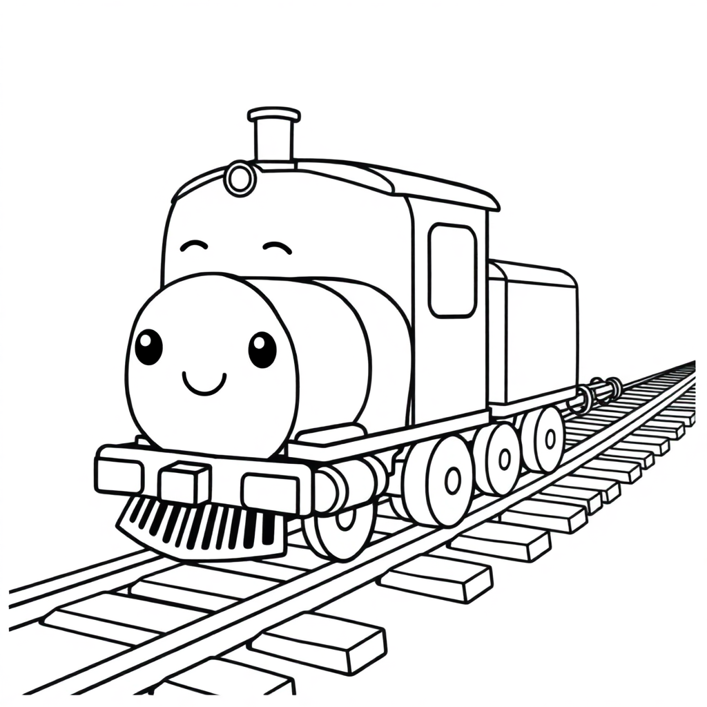 Kawaii Train On Tracks Coloring Page
