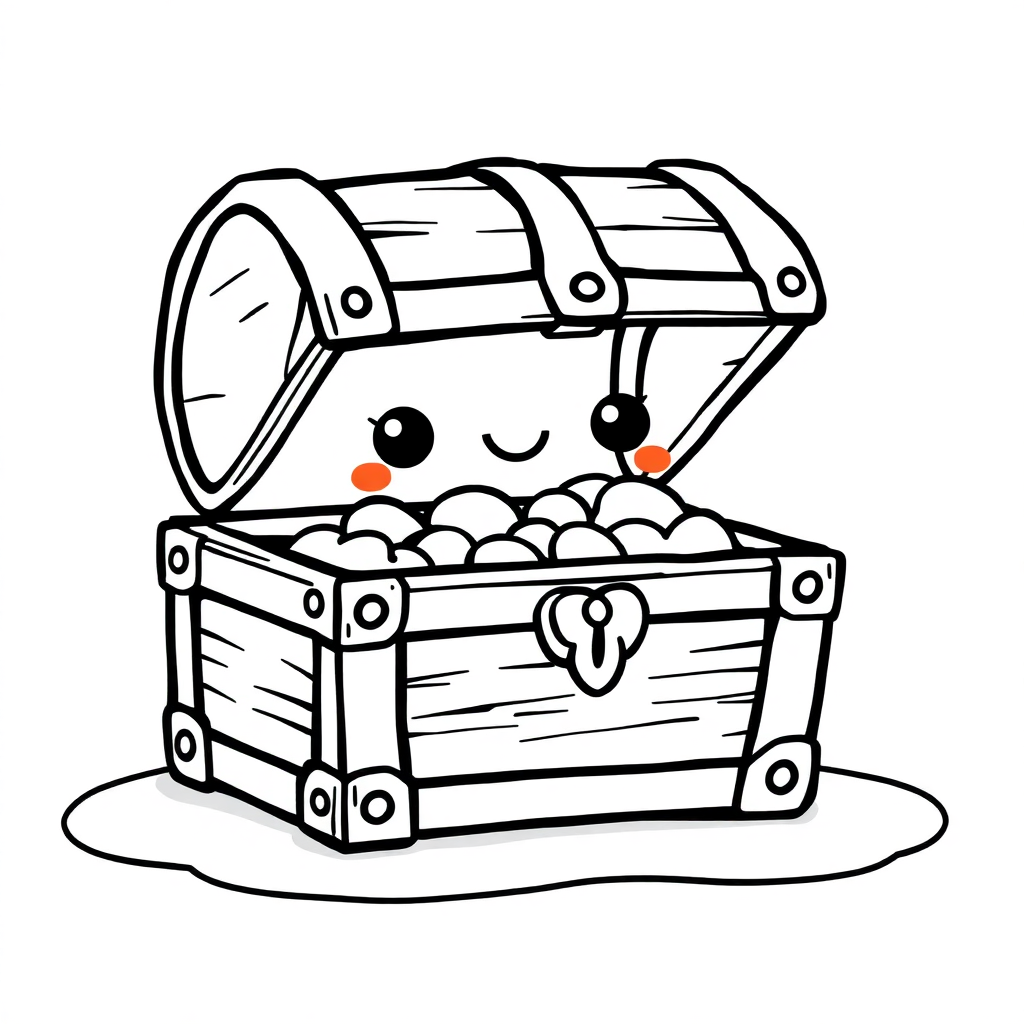 Kawaii Treasure Chest Coloring Page