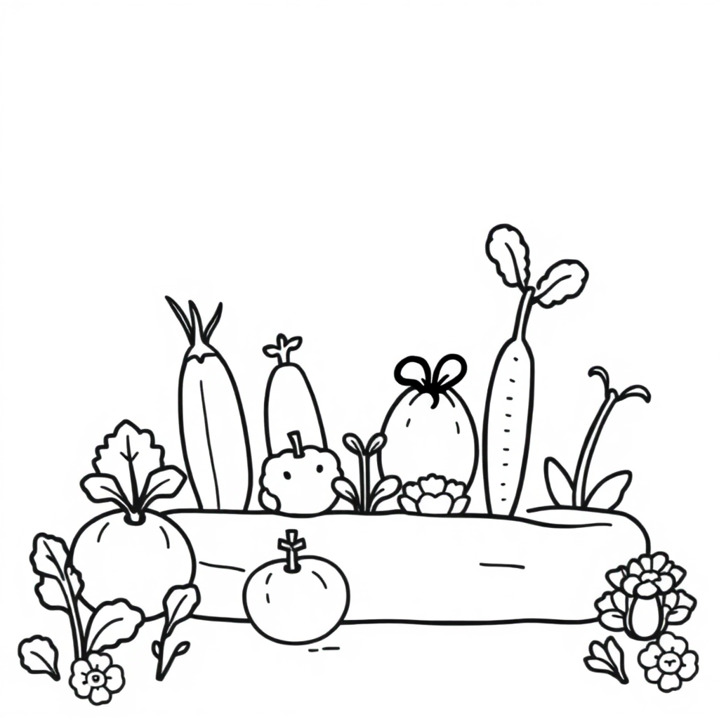 Kawaii Vegetable Garden Coloring Page