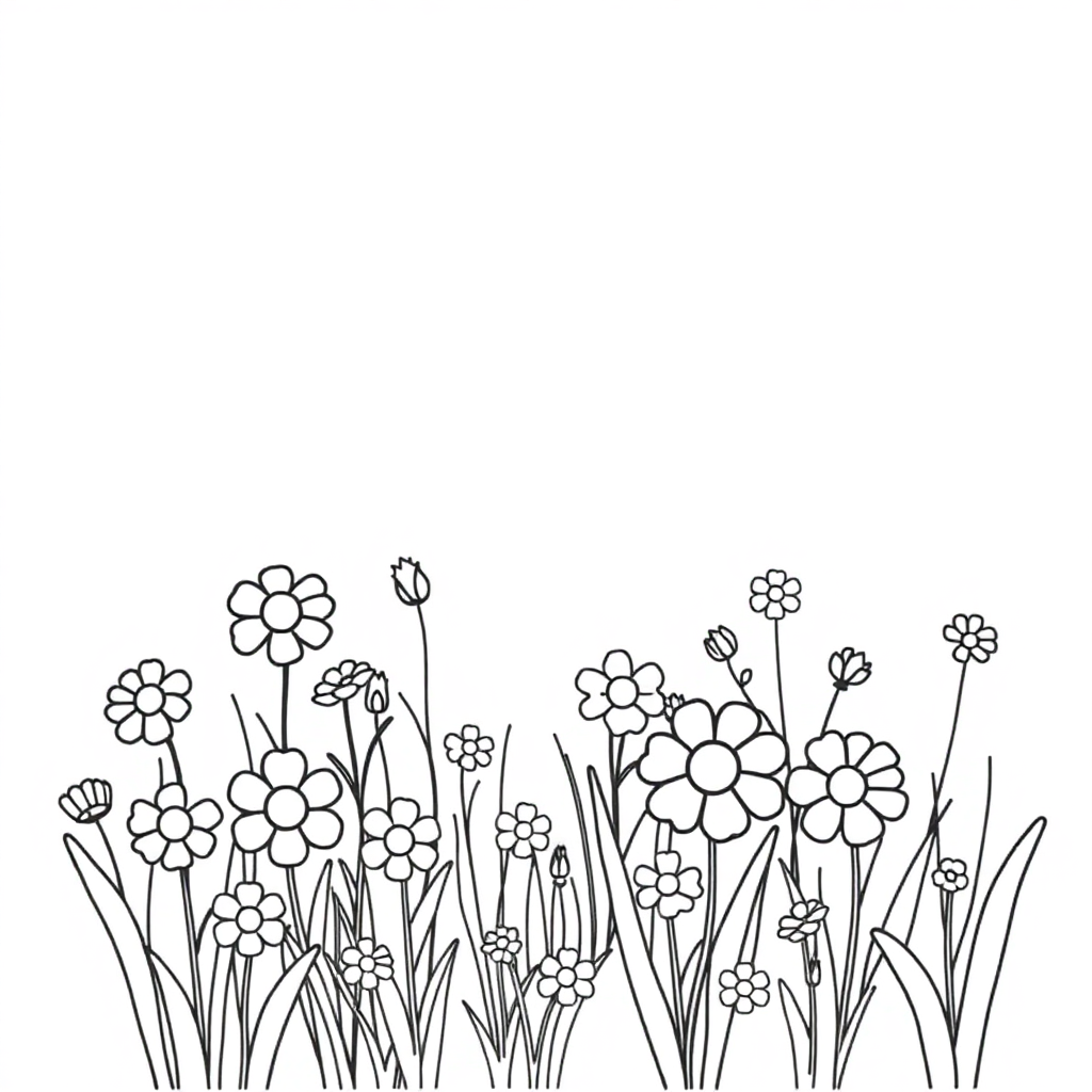 Kawaii Wildflower Field Coloring Page