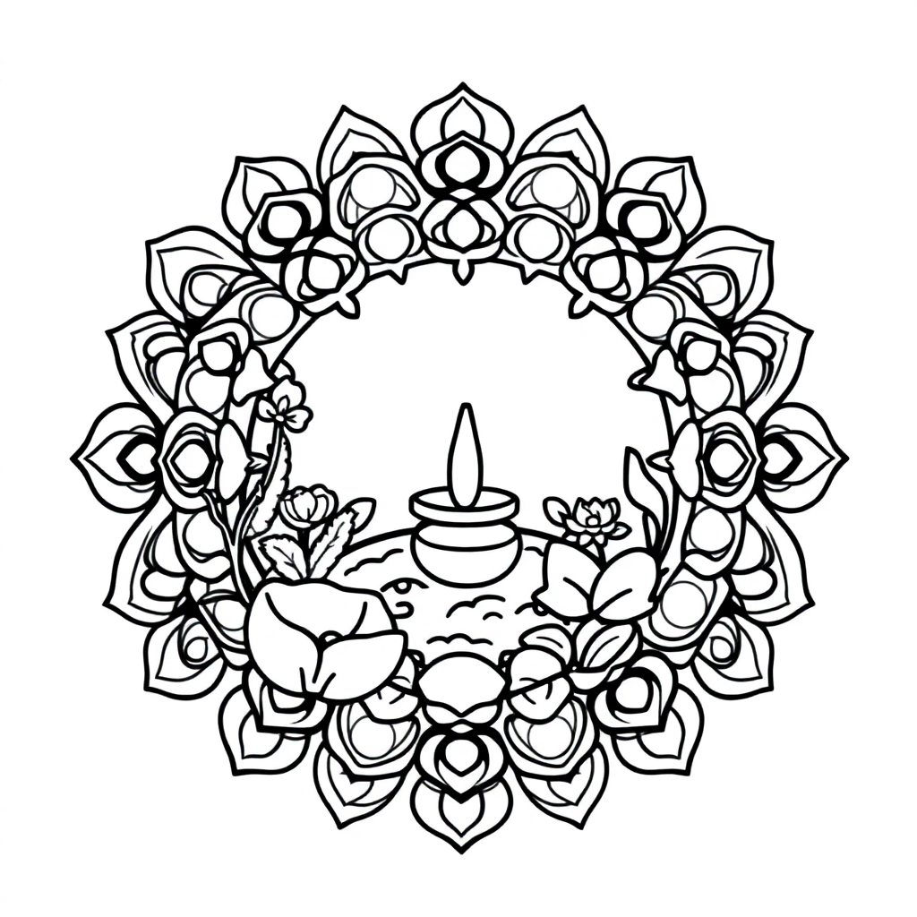 Kawaii Zen Garden Mandala Coloring Page