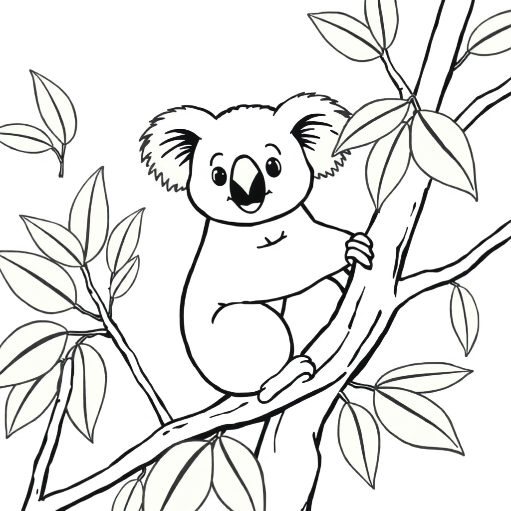 Koala On Tree Coloring Page