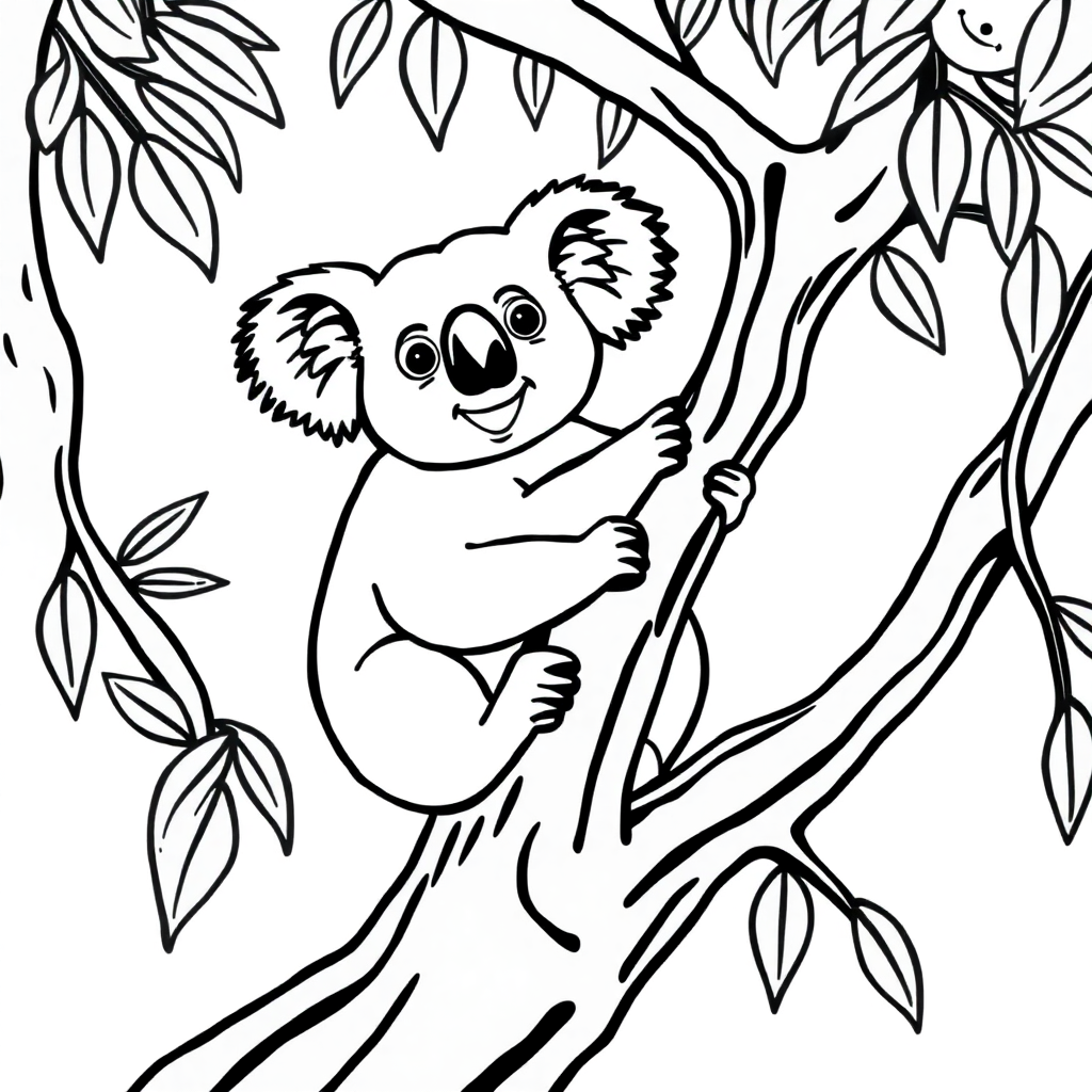 Koala On Tree Underwater Coloring Page