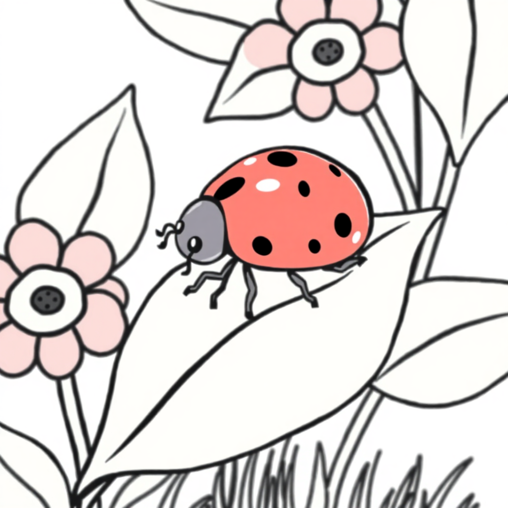 Ladybug On Leaf In Garden Coloring Page