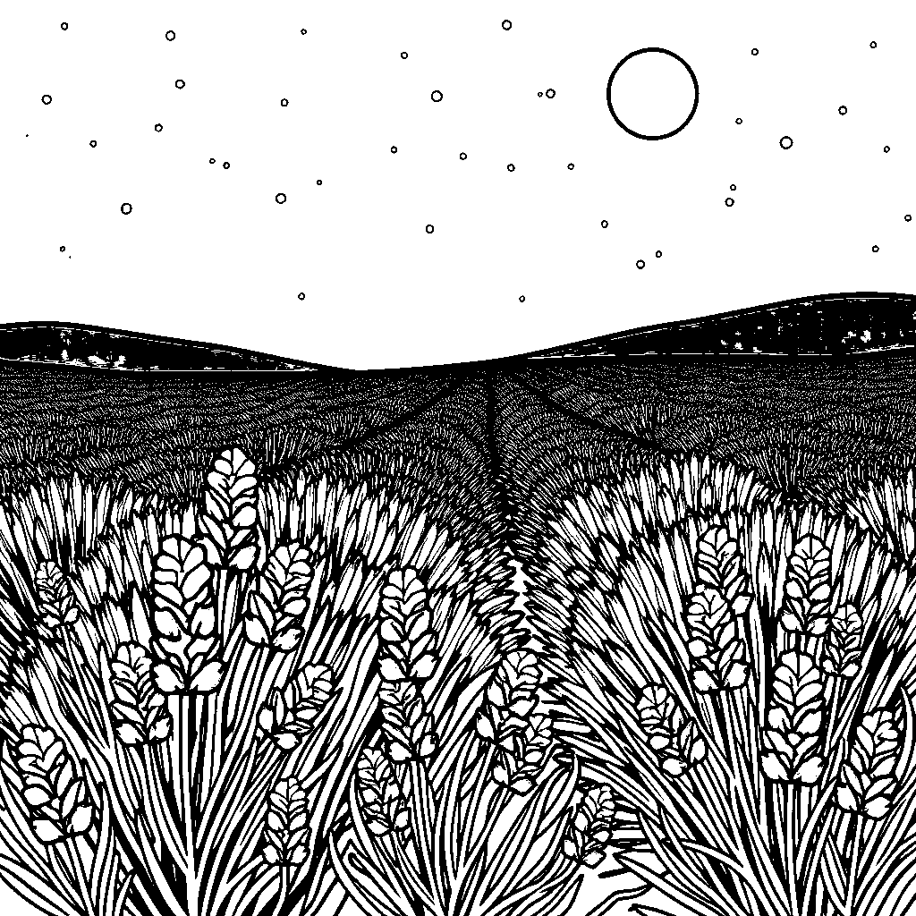 Lavender Field At Night Coloring Page