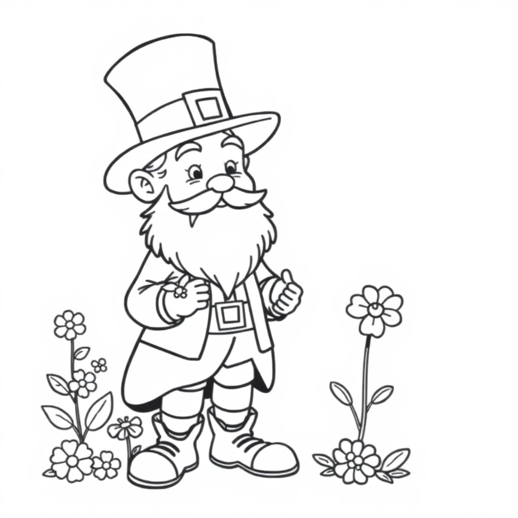 Leprechaun With Flowers Coloring Page