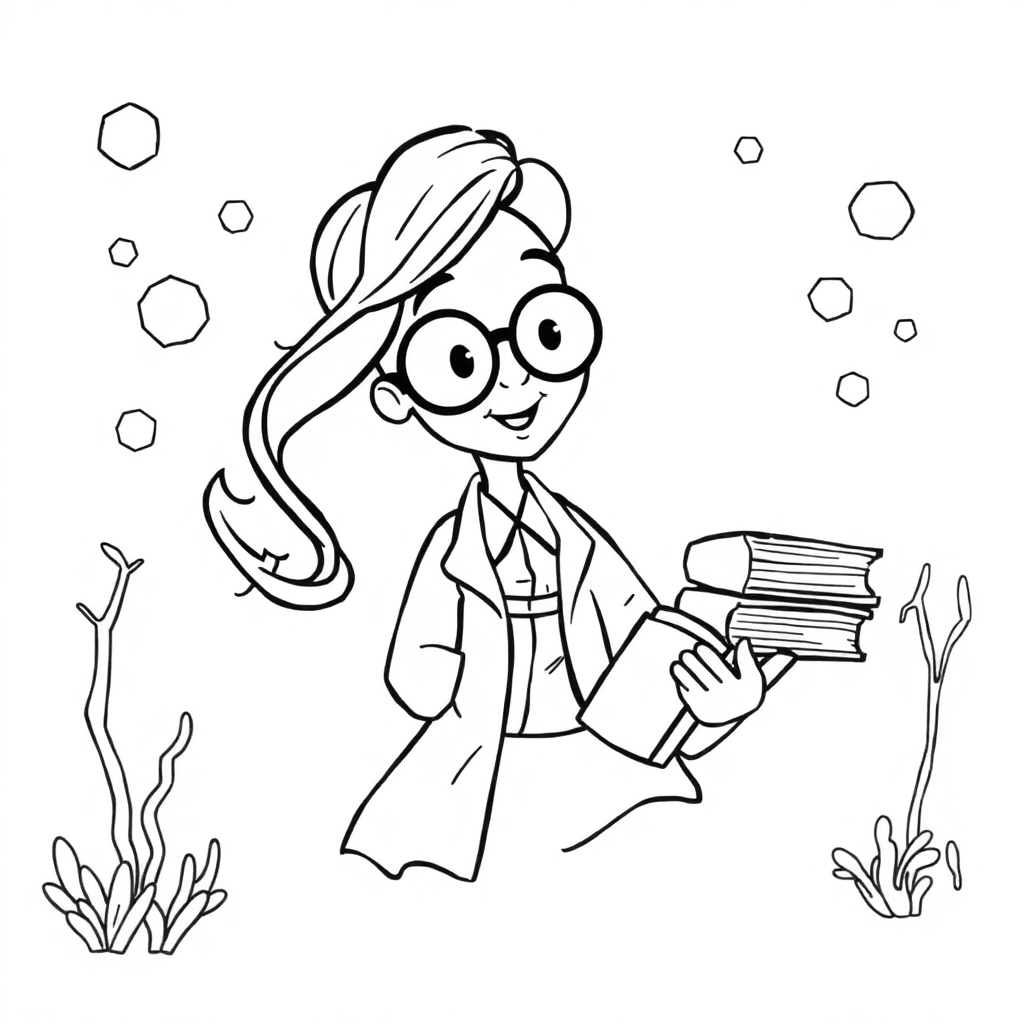Librarian With Books Underwater Coloring Page