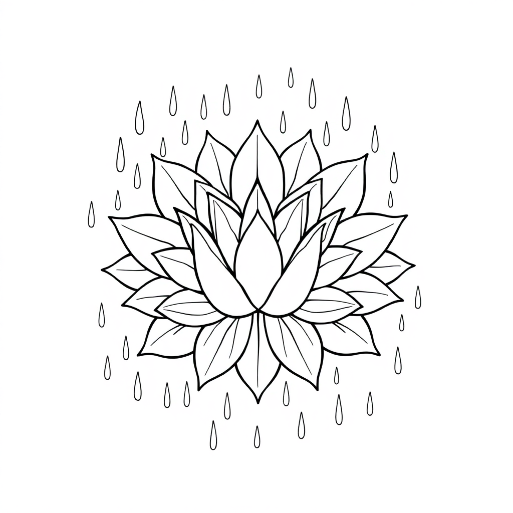 Lotus Mandala Design In Rain Coloring Page