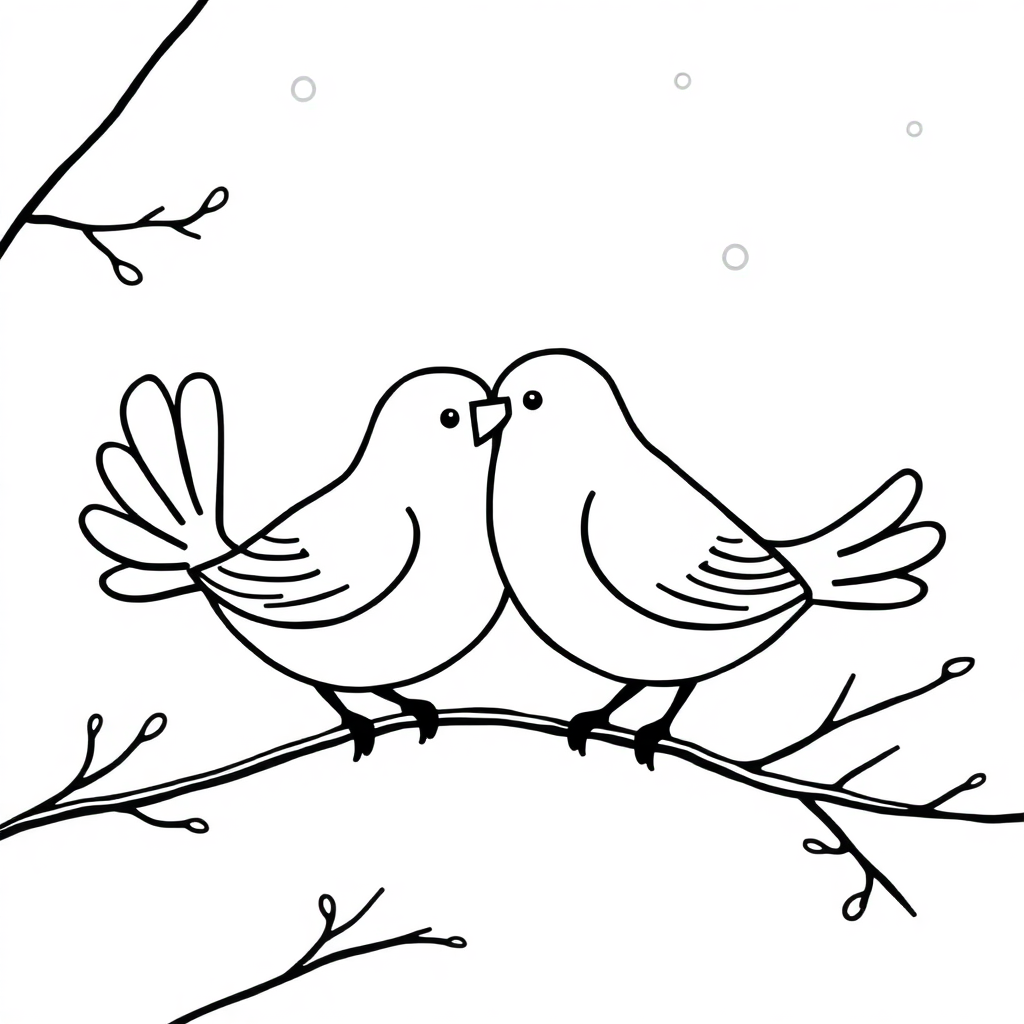 Love Birds In Winter Coloring Page