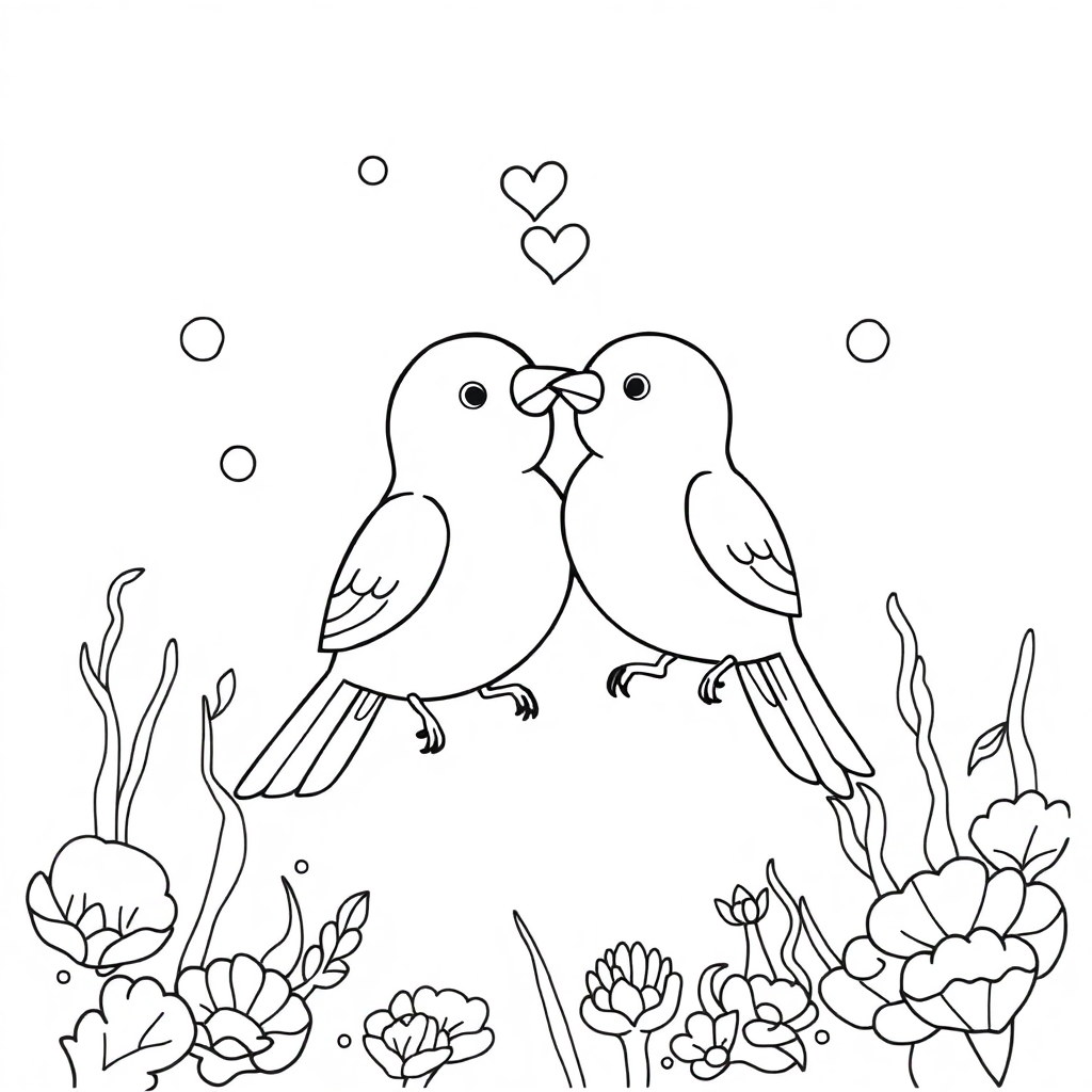 Love Birds Underwater Coloring Page