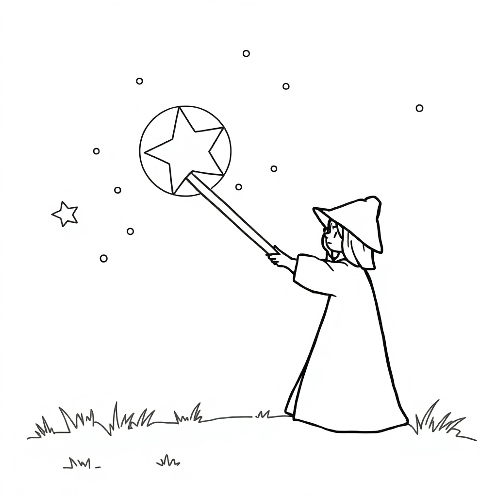 Magic Wand At Night Coloring Page