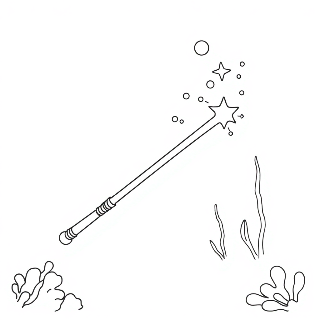 Printable Magic Wand Underwater Coloring Page