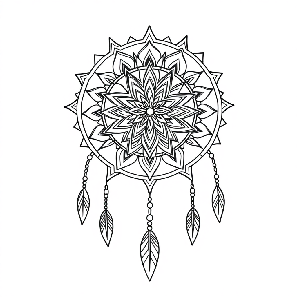Magical Dreamcatcher Mandala Coloring Page
