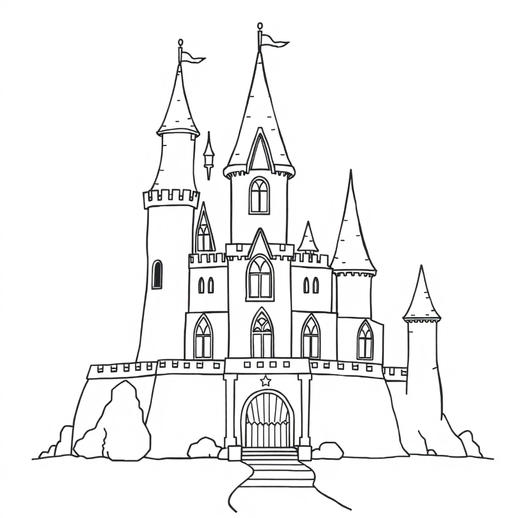 Magical Enchanted Castle Coloring Page