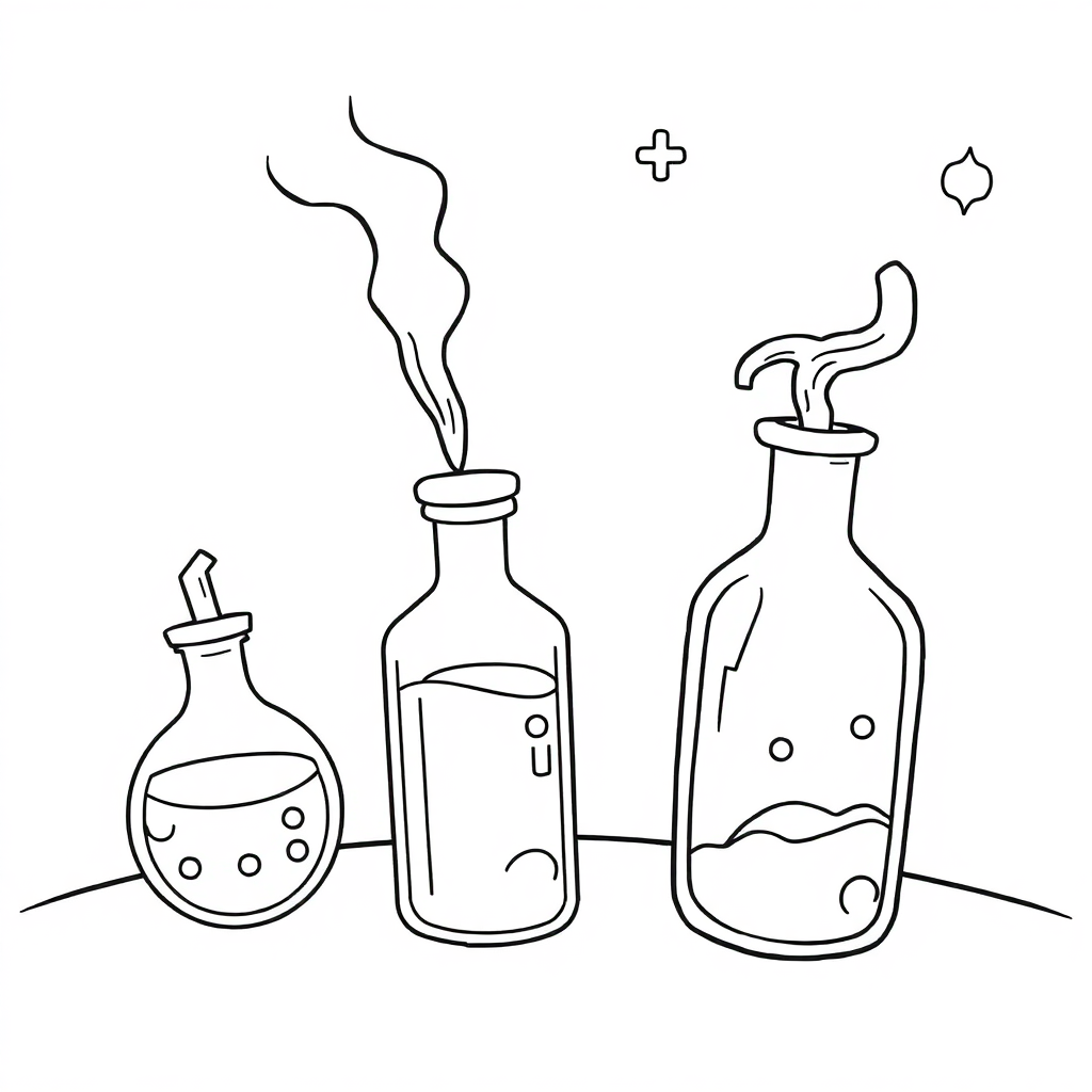 Magical Potion Bottles In Space Coloring Page