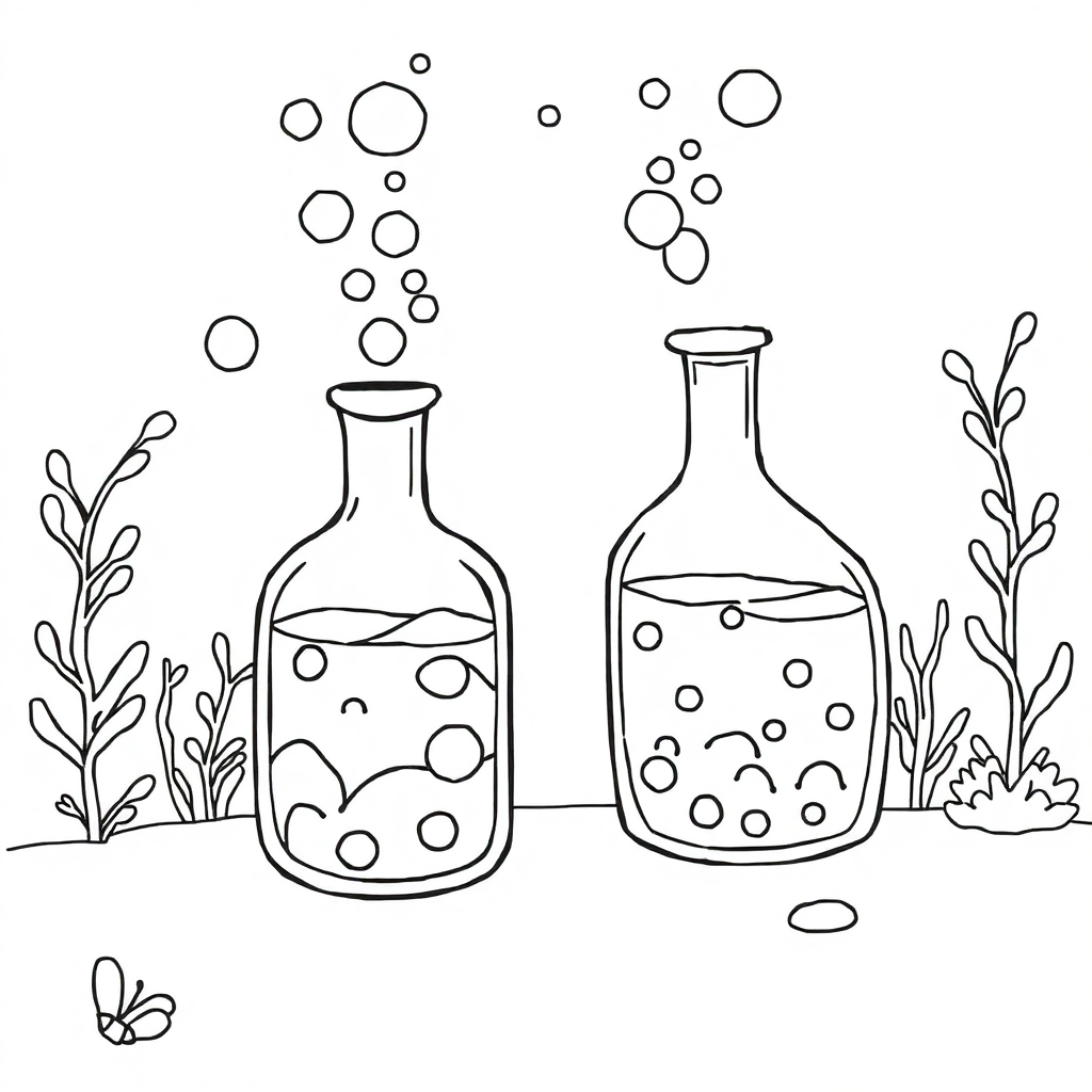Magical Potion Bottles Underwater Coloring Page