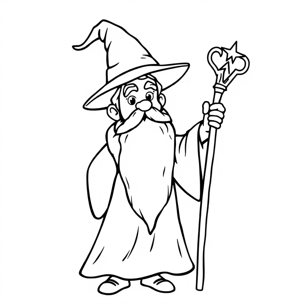 Magical Wizard With Staff Coloring Page