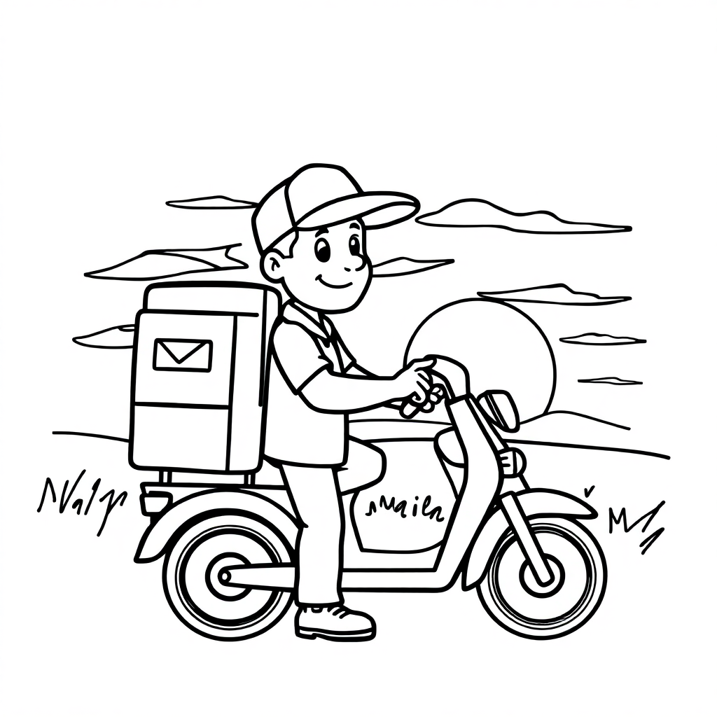 Mail Carrier At Sunset Coloring Page