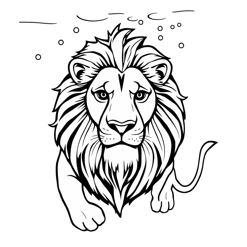 Majestic Lion Underwater Coloring Page