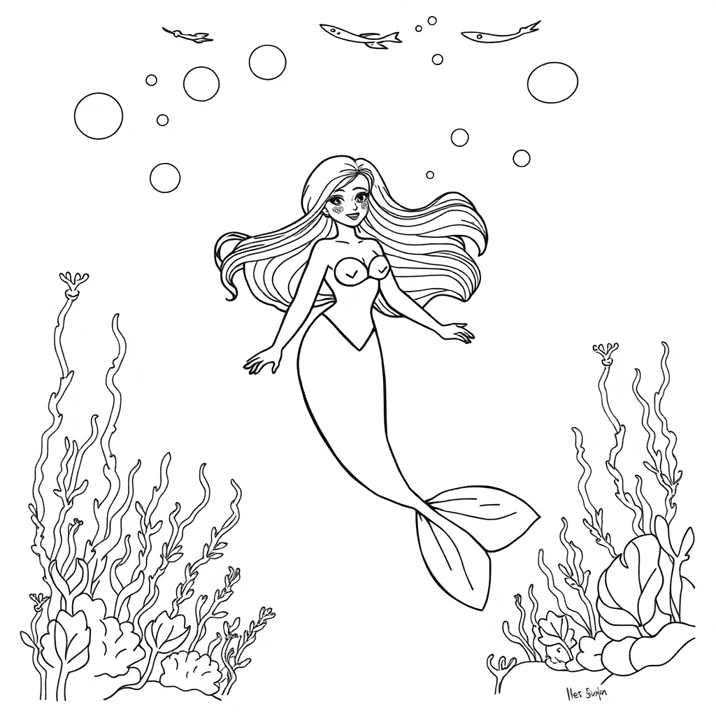 Mermaid Underwater Coloring Page