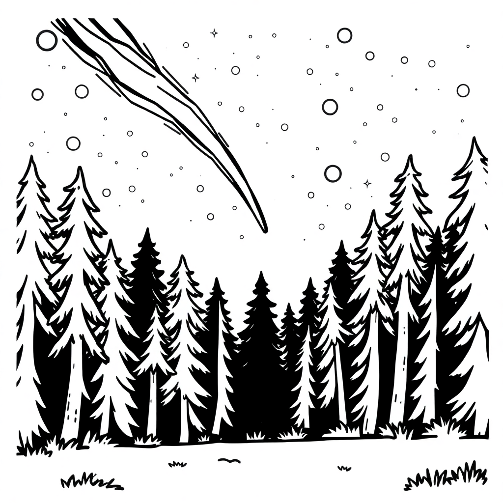 Meteor Shower In Forest Coloring Page