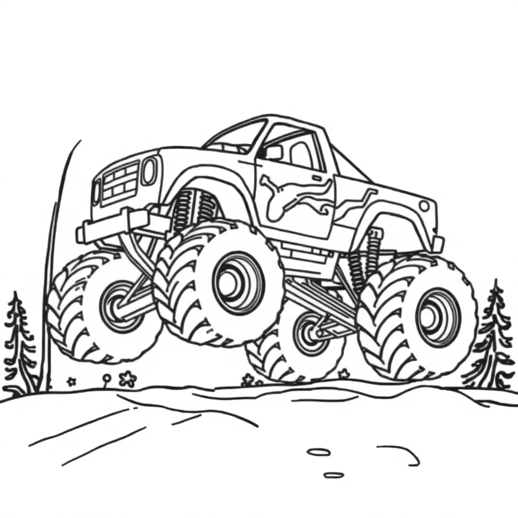Monster Truck Jumping In Winter Coloring Page