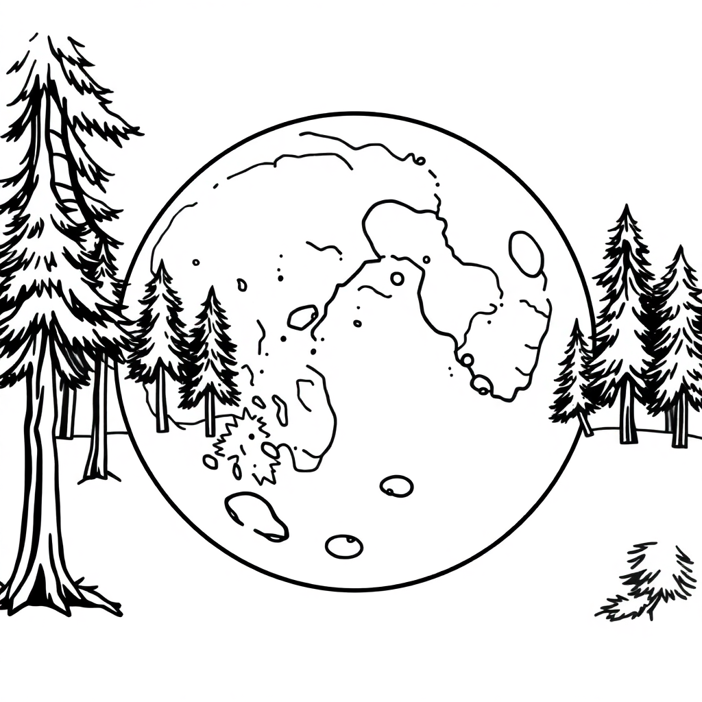 Moon Surface With Craters In Forest Coloring Page