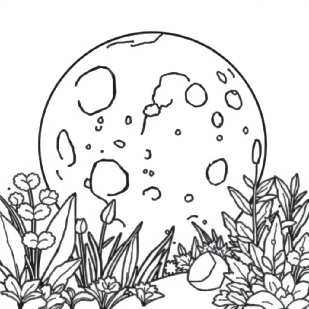Moon Surface With Craters In Garden Coloring Page