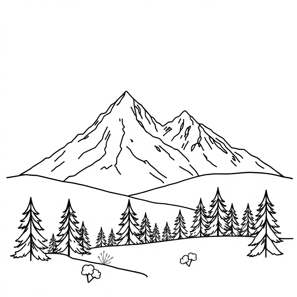 Mountain Landscape In Winter Coloring Page