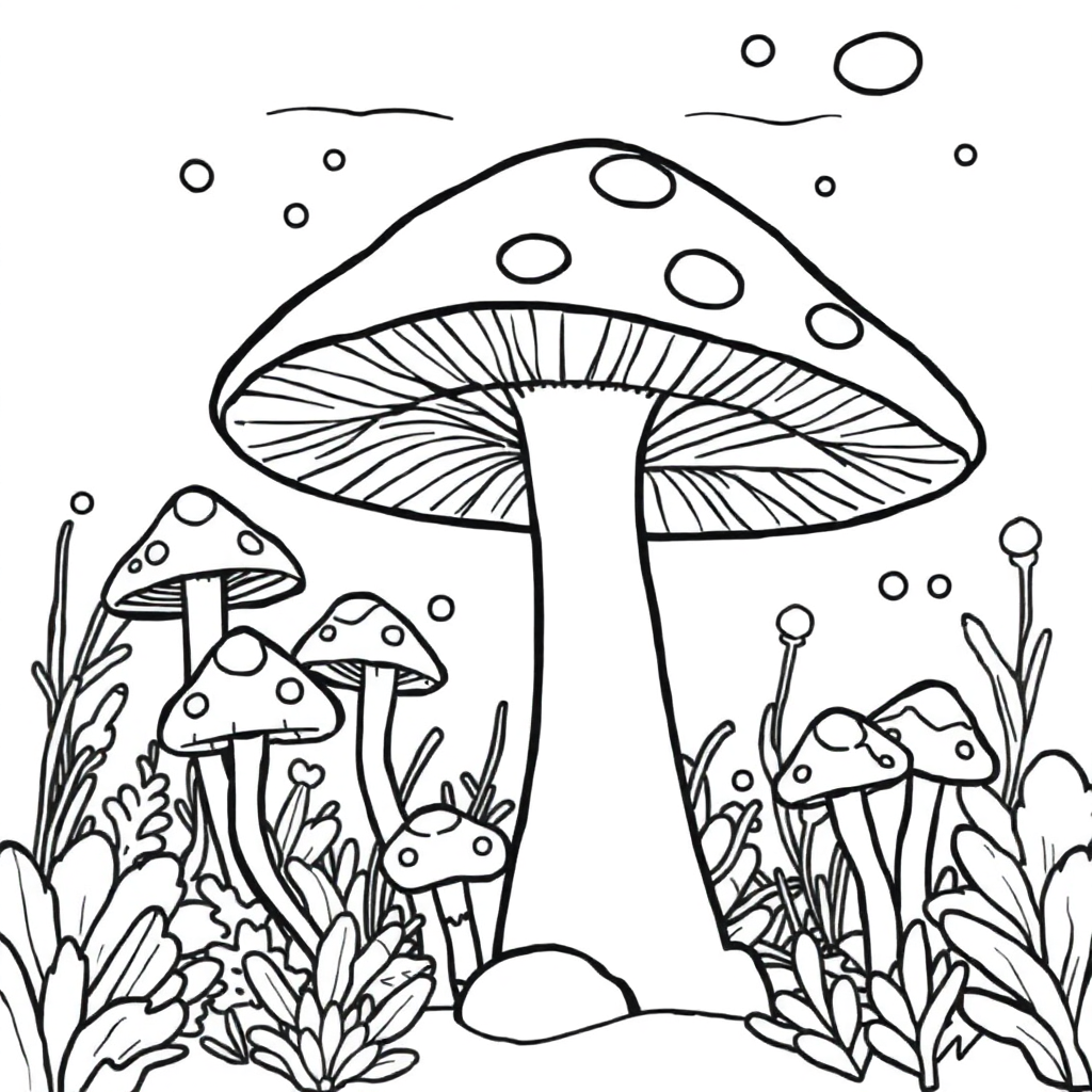 Printable Mushroom Forest Underwater Coloring Page