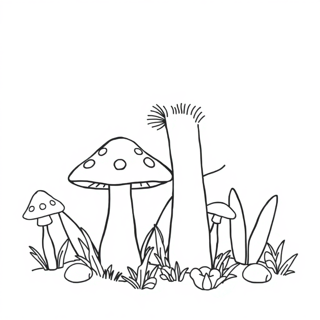 Mushrooms In Garden Coloring Page