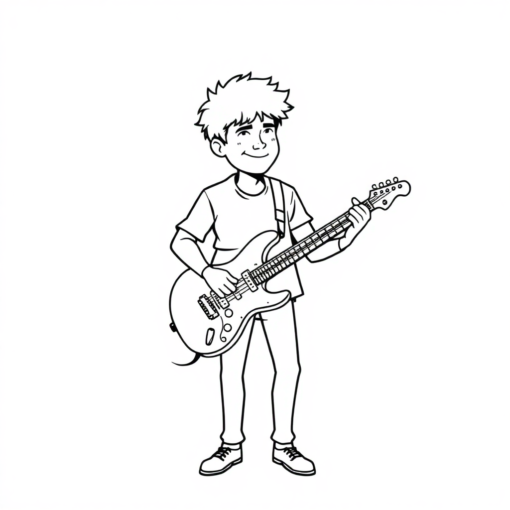 Musician Playing Guitar In Space Coloring Page