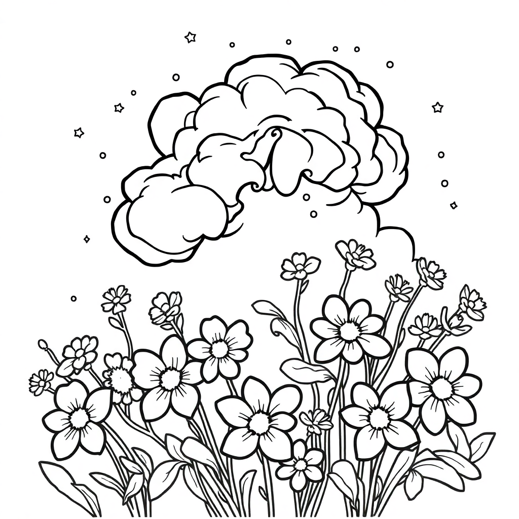 Nebula Clouds With Flowers Coloring Page