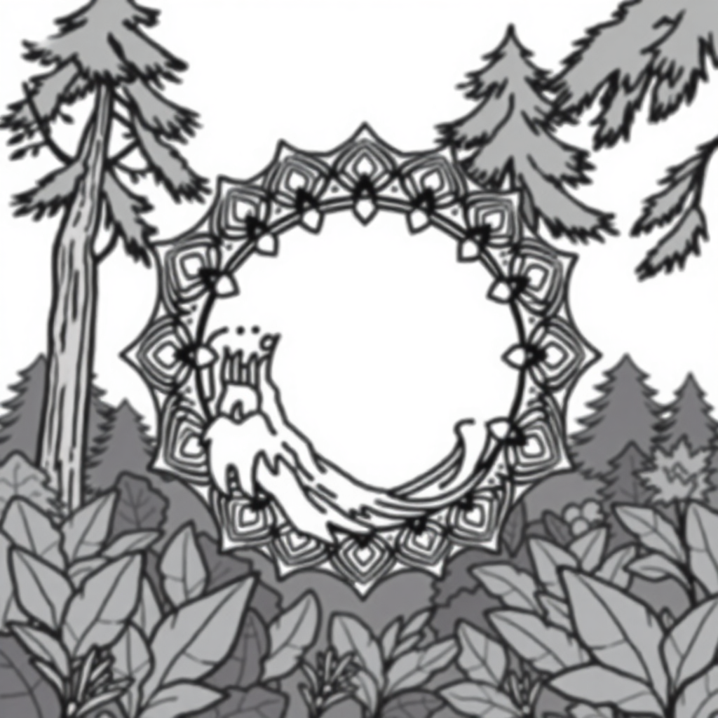Ocean Wave Mandala In Forest Coloring Page