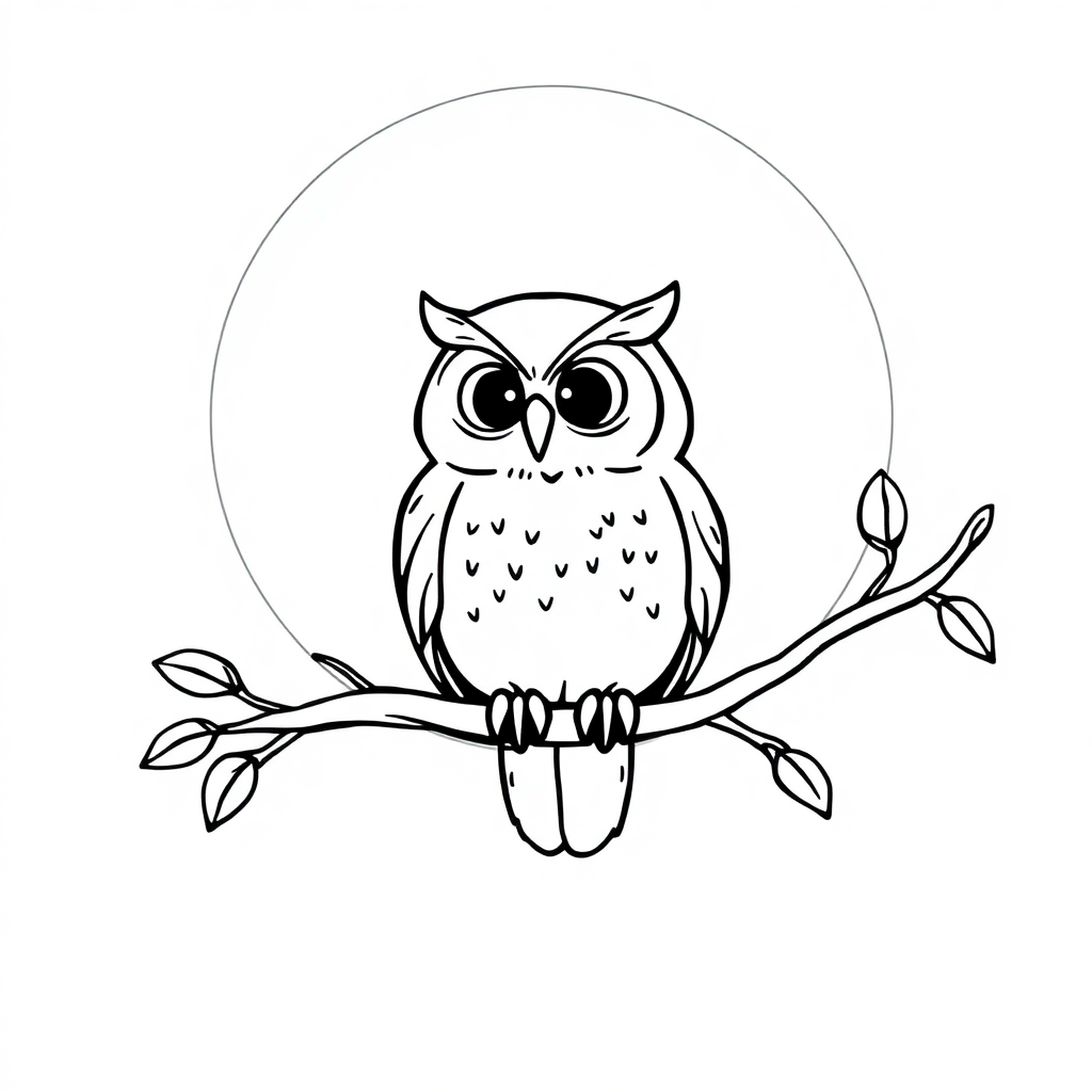 Owl On Branch At Sunset Coloring Page