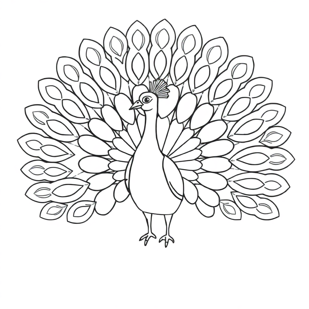 Peacock With Feathers Spread In Space Coloring Page