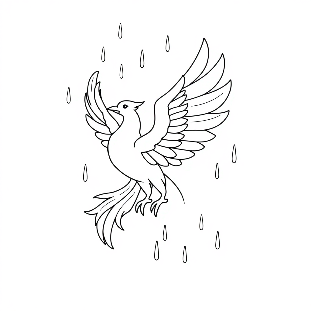 Phoenix Rising In Rain Coloring Page
