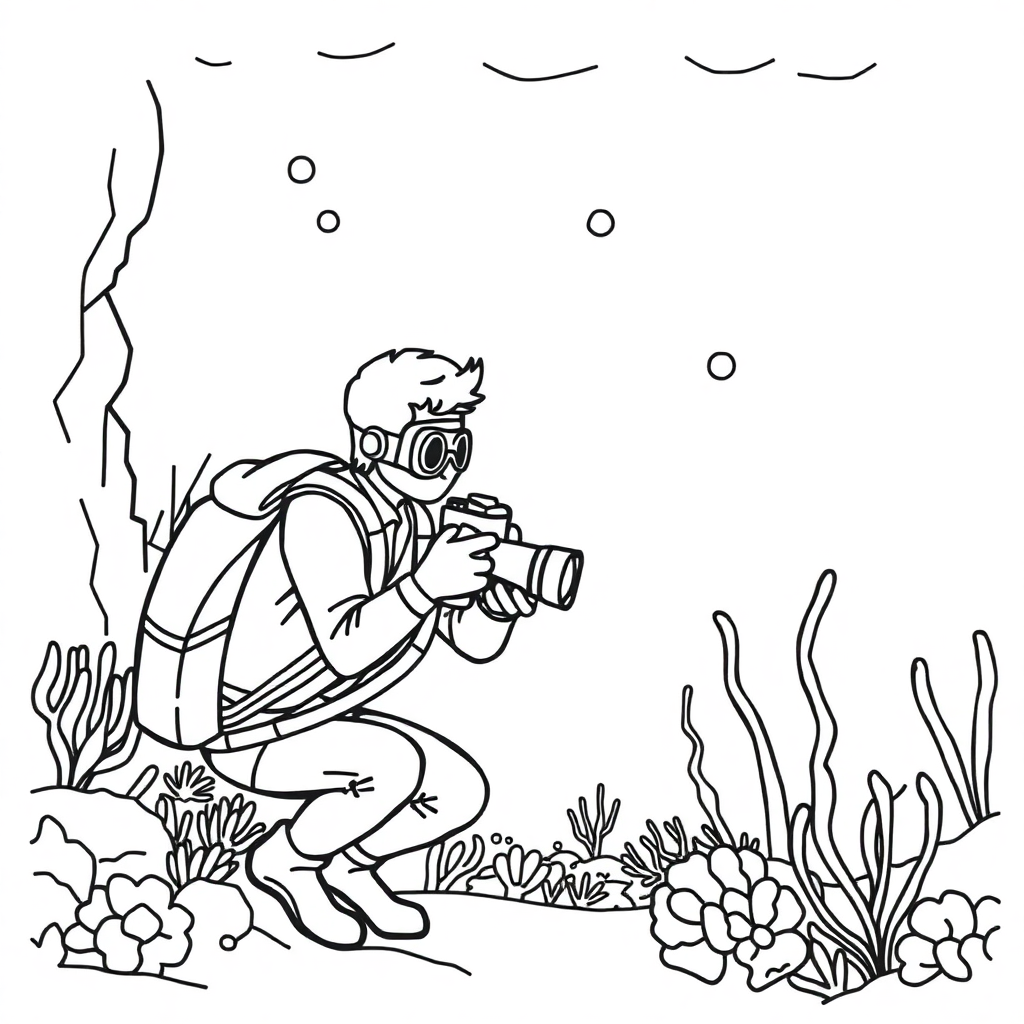 Photographer Underwater Coloring Page