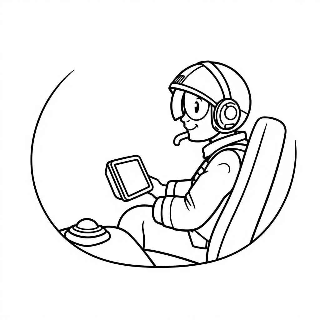 Pilot In Cockpit In Space Coloring Page
