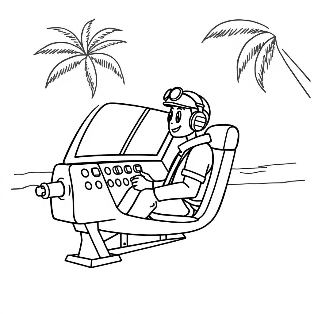 Pilot In Cockpit On Beach Coloring Page
