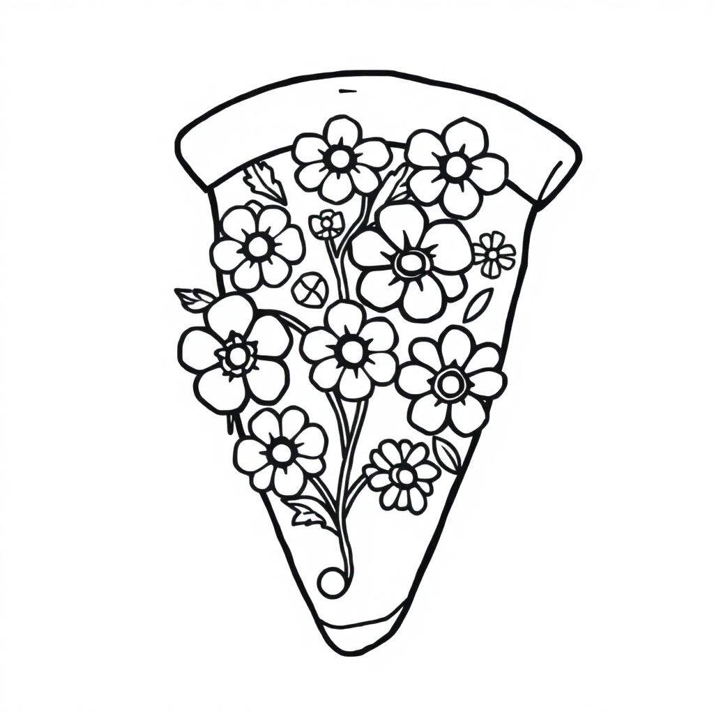 Pizza Slice With Flowers Coloring Page