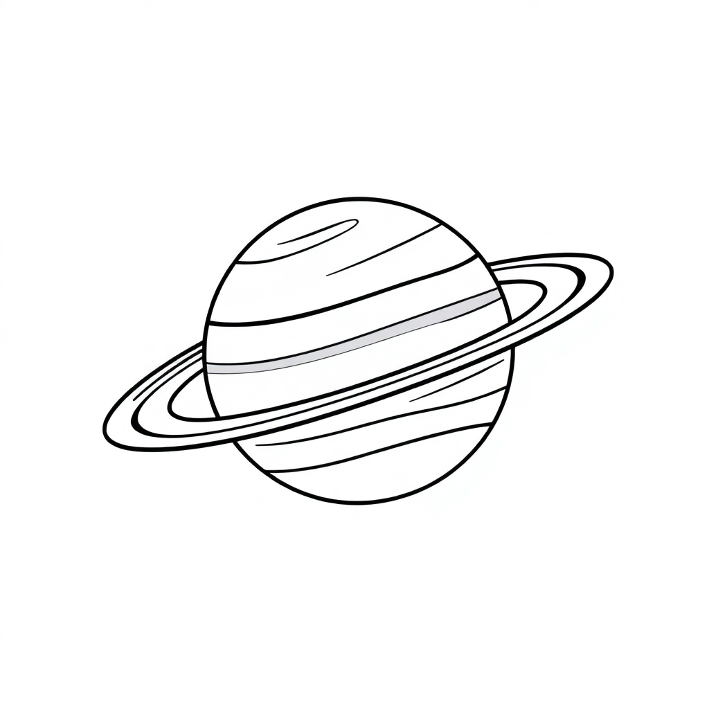 Planet Saturn With Rings At Sunset Coloring Page