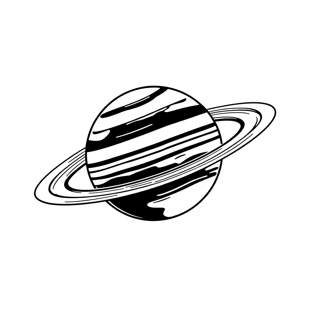 Planet Saturn With Rings In Winter Coloring Page