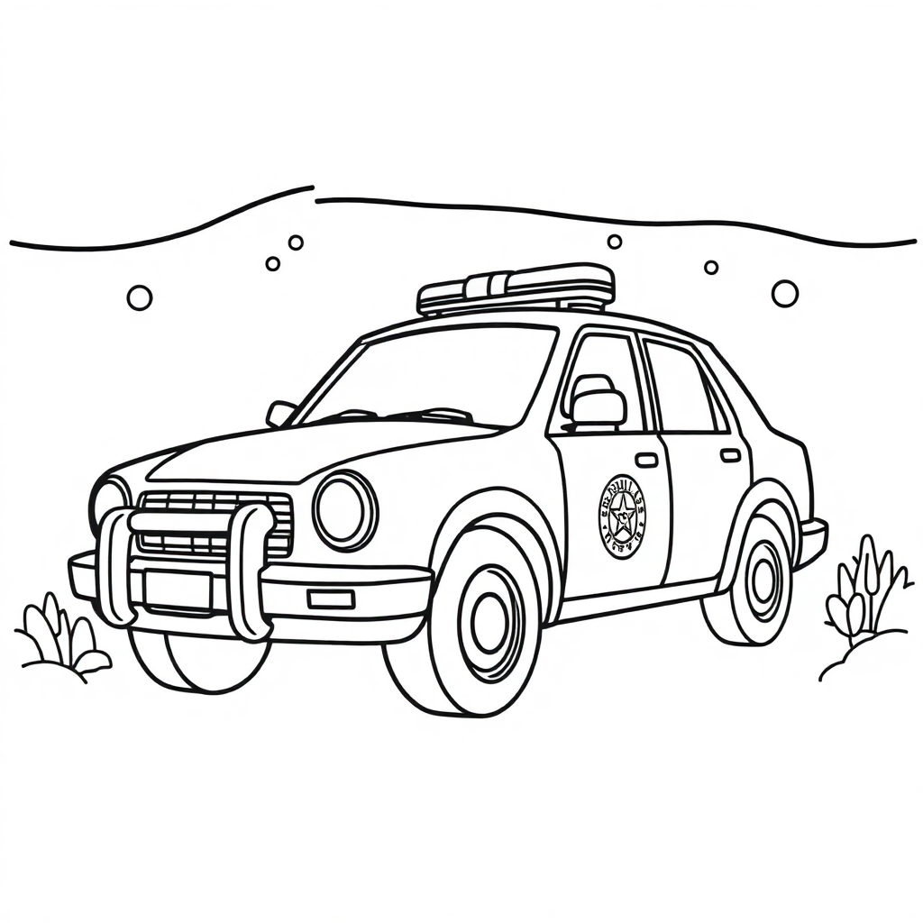 Police Car Underwater Coloring Page