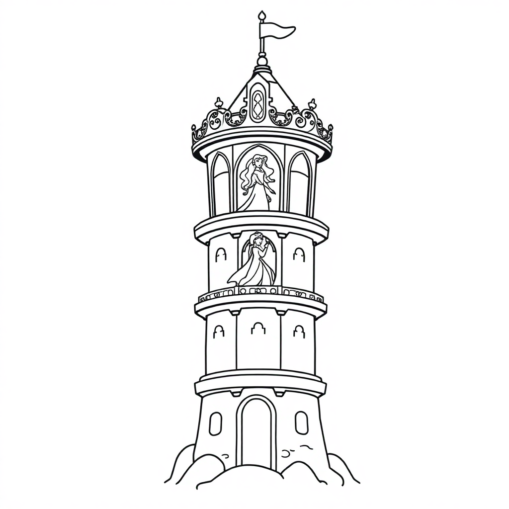 Princess In Tower In Space Coloring Page