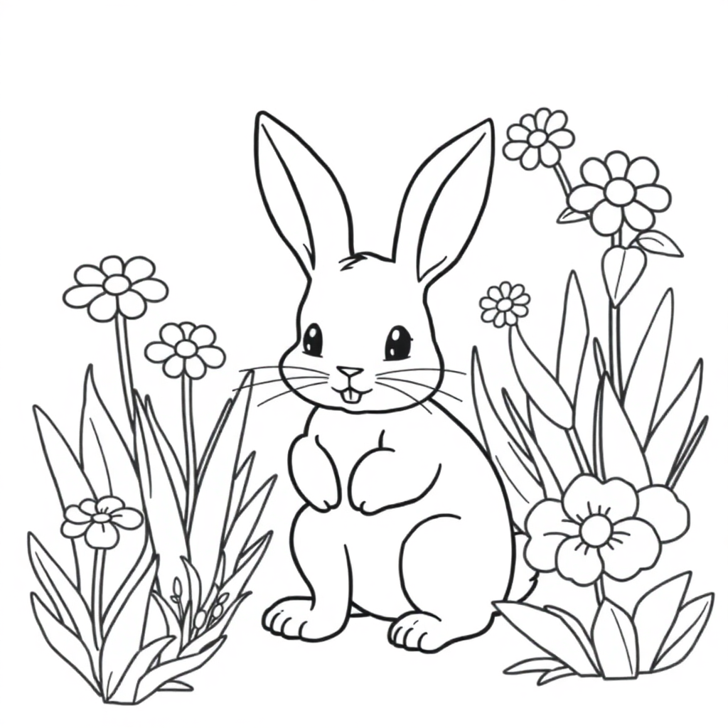 Rabbit In Garden Coloring Page