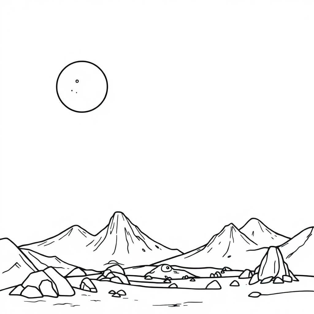 Realistic Alien Planet Landscape Coloring Page