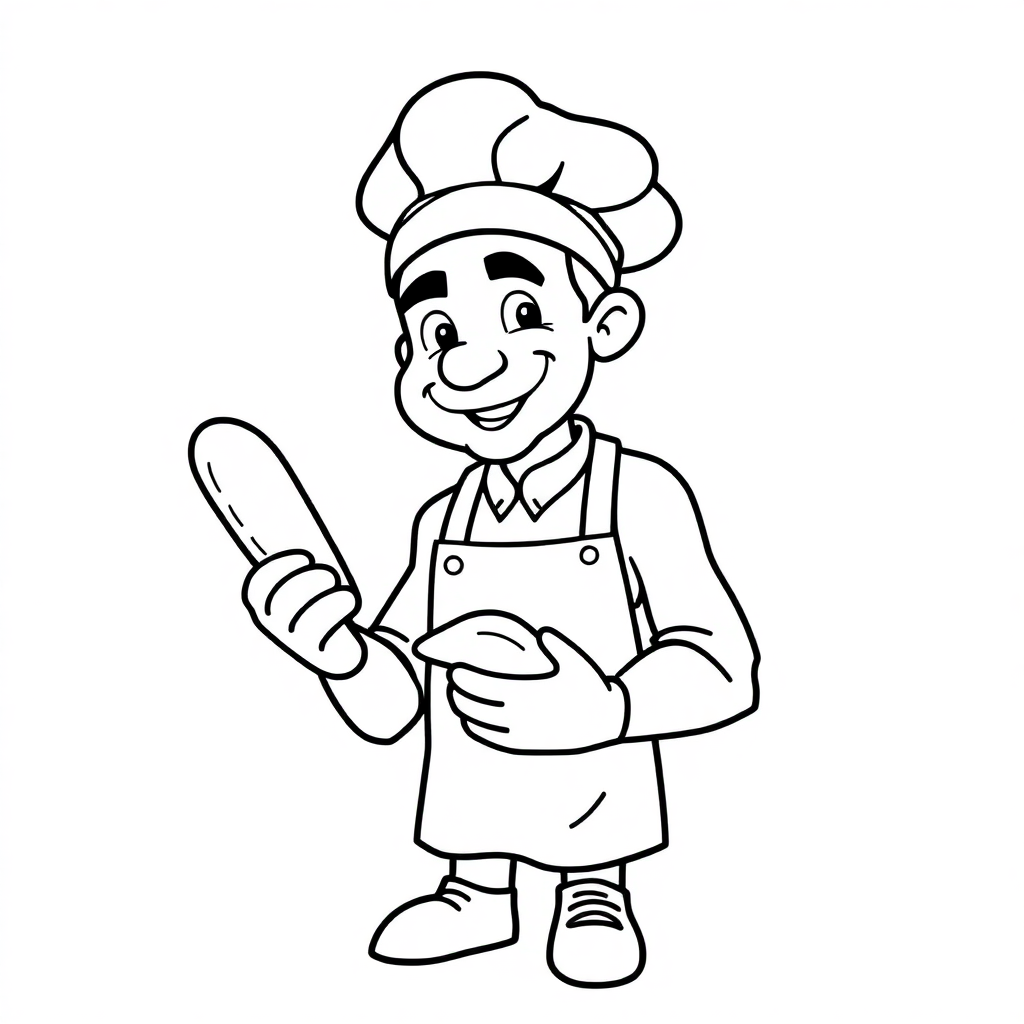Realistic Baker With Bread Coloring Page
