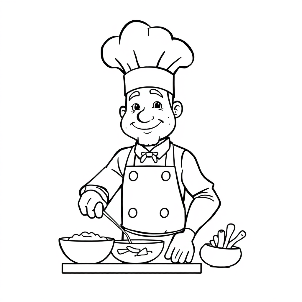 Realistic Chef Cooking Coloring Page