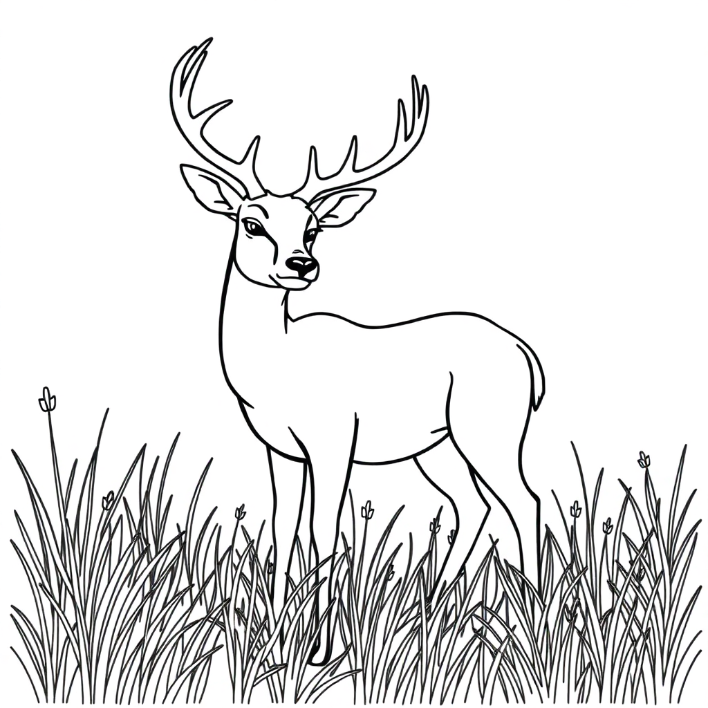 Realistic Deer In Meadow Coloring Page